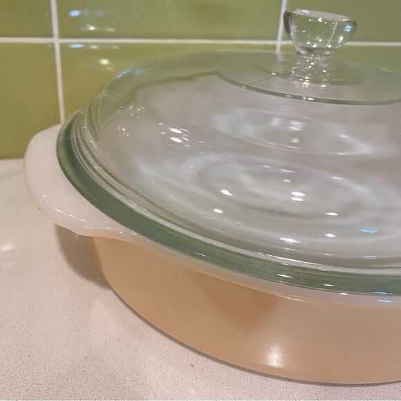 Vintage Fire King Ovenware Casserole Peach Luster - Picture 2 of 9